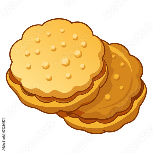 Vector art of two delicious looking cookies stacked on top of each other, perfect for a sweet treat or snack