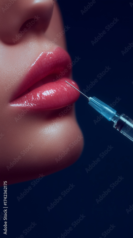Obraz premium woman’s lips receiving cosmetic injection, botox — aesthetic beauty procedure concept for lip filler treatment and skincare clinics