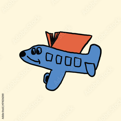 hand drawn cute airplane and book cartoon illustration