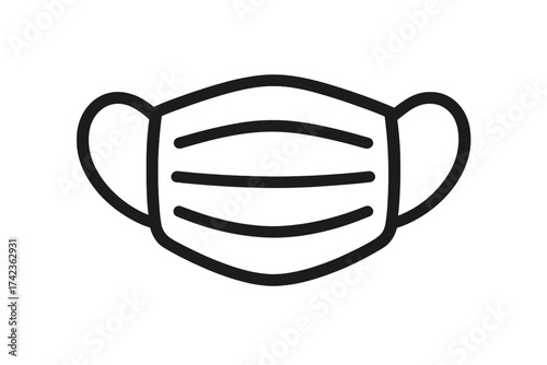 Medical face mask icon. Surgical mask sign. Health care protection symbol. Virus prevention pictogram. Safety equipment for hospital, doctor, nurse. Flu, pandemic, covid. Line art.