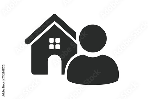 Homeowner vector icon. Real estate and property resident concept. Person with a house symbol. Housing agent, mortgage, or buyer. Private ownership and residence pictogram.