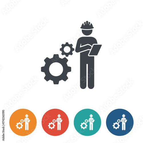 Problem solving icon – worker with gear thinking concept