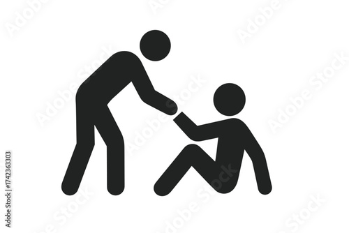 Helping hand vector icon. Person helping another to get up. Solidarity, support, and assistance concept. Metaphor for empathy, compassion, teamwork, and mutual aid symbol.