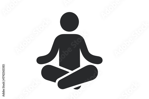 Meditating person in lotus pose vector icon. Yoga, meditation, mindfulness symbol. Man silhouette for wellness, spiritual balance and harmony. Health and relaxation concept.