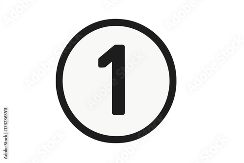 Number 1 icon. First place symbol. Winner sign in circle. Numeral one in round button. Black and white vector graphic. Isolated design element for web, app, or print.