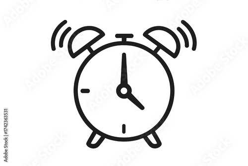 Ringing alarm clock vector icon. Simple outline illustration for morning wake up call, time management, deadline reminder. Minimalist alert symbol on white background.