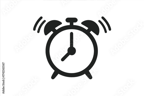 Ringing alarm clock icon vector. Wake up, morning alert, deadline concept. Time management symbol. Appointment reminder, notification pictogram. Flat simple minimalist design.