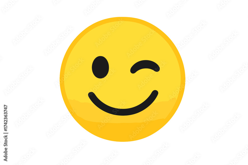 Fototapeta premium Winking face emoji vector icon. Happy yellow smiley face symbol with a playful wink expression. Cute fun emoticon character illustration for chat, social media and design.