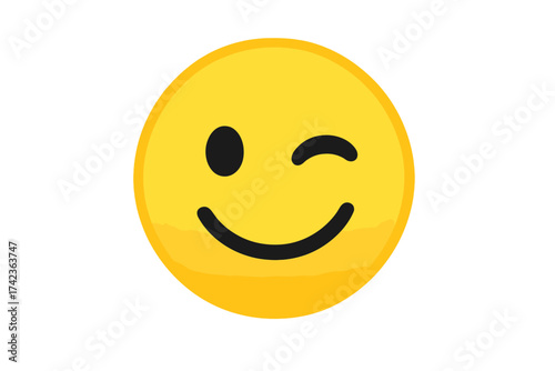 Winking face emoji vector icon. Happy yellow smiley face symbol with a playful wink expression. Cute fun emoticon character illustration for chat, social media and design.
