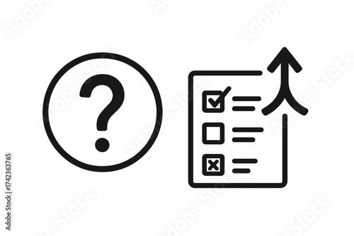 Survey and quiz vector icon set. Questionnaire, feedback form, and test result symbol. Question mark help sign. Evaluation checklist and poll exam illustration for web.