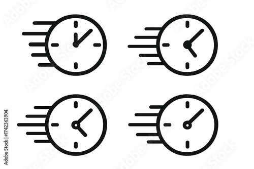 Fast time vector icon set. Clock symbol for speed, deadline, and urgency concepts. Rapid timer, stopwatch, and quick schedule icons for project management and efficiency.
