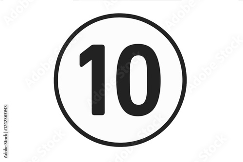 Number 10 icon, digit ten in a circle. Vector illustration for top ten lists, 10th anniversary, countdowns, and scores. Minimalist numeric symbol for web and print design.