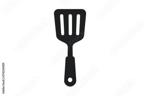 Spatula icon vector and slotted turner silhouette. Kitchen utensil for cooking, frying, grilling and flipping. Barbecue tool symbol for food preparation. Flat graphic element.
