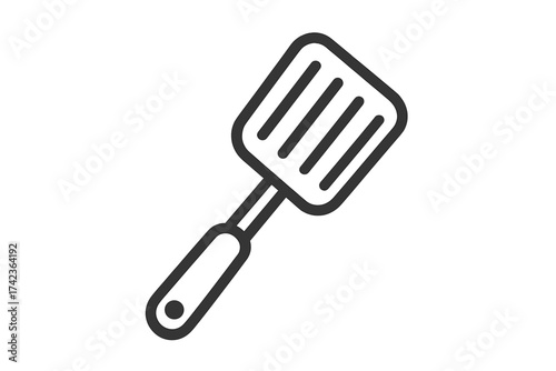 Spatula icon vector, kitchen turner symbol. Cooking utensil for grilling and frying. BBQ flipper tool illustration. Isolated line art for food and restaurant menu design.