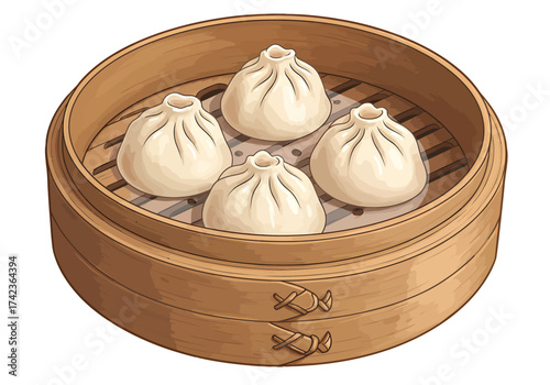 Steamed Dumplings in a Bamboo Steamer