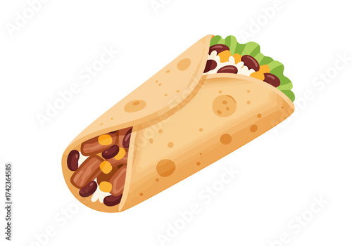 Tasty Mexican burrito illustration on white