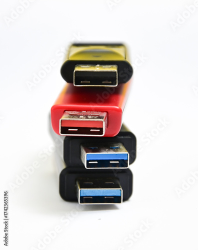 various usb flash drives on a white background