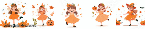 vector little girl in fairy costume celebrating halloween