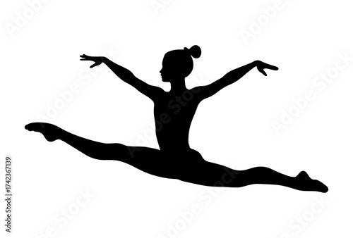 a female gymnast is depicted as a silhouette