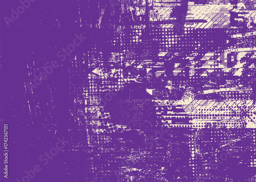 Glitch distorted geometric shape . Noise destroyed logo . Trendy cyber punk poster . Glitched frame .Grunge textured . Distressed effect .Vector shapes with a halftone dots screen print texture.