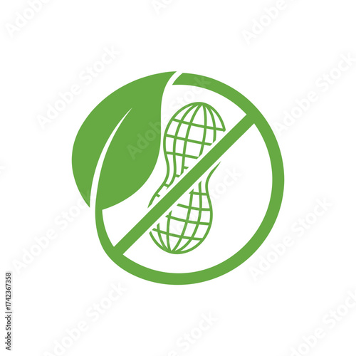 Peanut allergy warning symbol with leaf indicating natural and organic alternatives available illustration