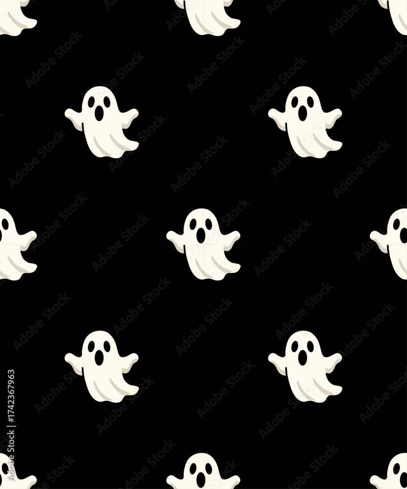 Obraz premium Cute Little Ghost Pattern on Black Background for Halloween Party Decoration and Spooky Festive Design