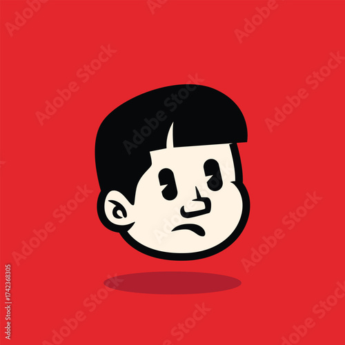 Cartoon boy face illustration with neutral expression, bold lines, and flat vector style. Perfect for mascot, avatar, sticker, branding, and character design. EPS vector file