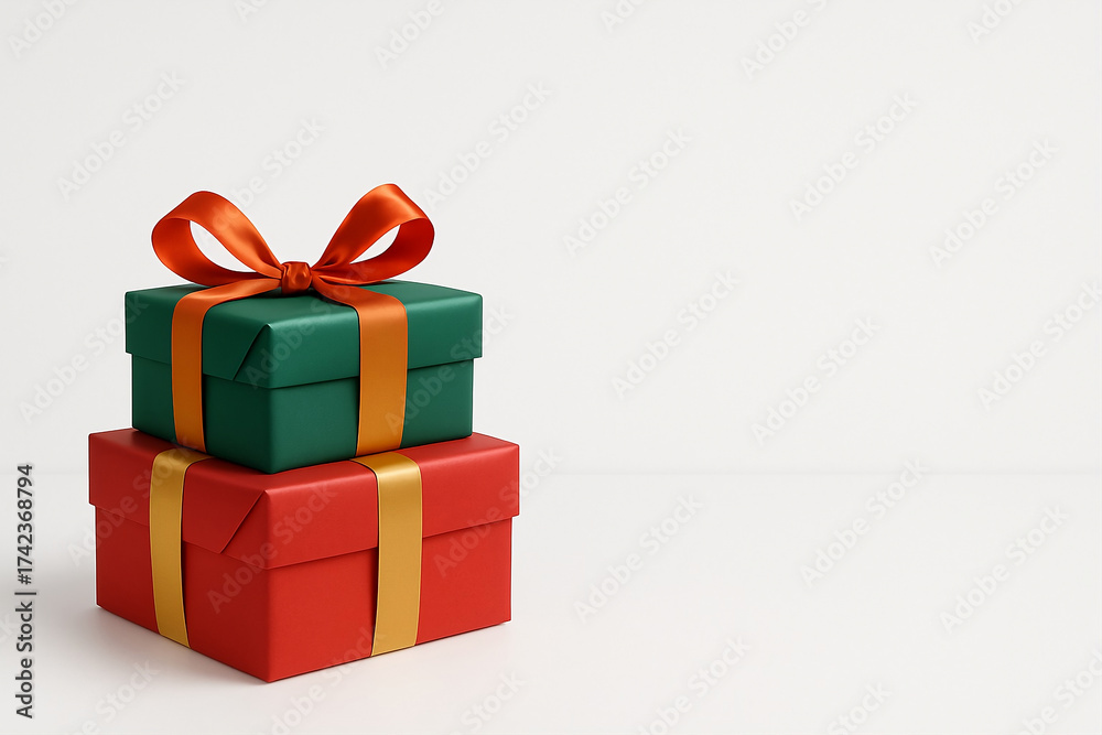 Obraz premium Green and red gift box with ribbon