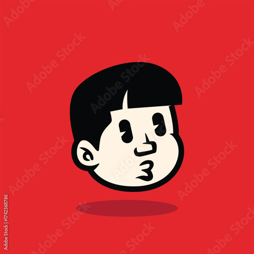 Cartoon boy face illustration with neutral expression, bold lines, and flat vector style. Perfect for mascot, avatar, sticker, branding, and character design. EPS vector file