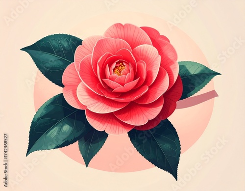 赤い椿の花のイラスト / Red Camellia Flower Illustration