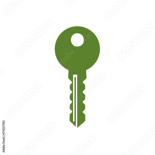 Iconic Green Key for Security, Safety and Access Concepts Symbol for Locks and Doors