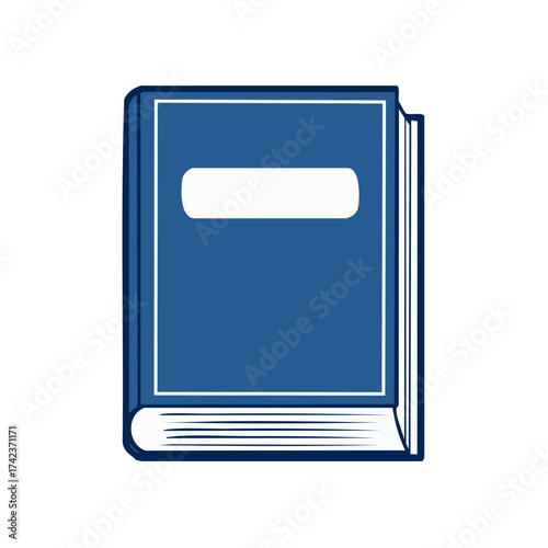 Simple illustration of an open blue book with blank label for title