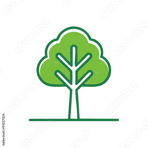 Green stylized tree icon with bold outline representing nature and growth