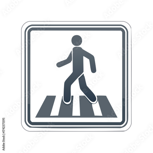 Pedestrian Crossing Sign Symbol, Street Safety Walk Zone Icon, Walking People Crosswalk