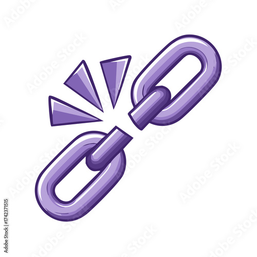 Vibrant purple broken chain with radiating shards symbolizing failure or weakness