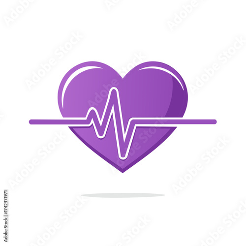 Purple Heart with White Pulse Line Displaying Healthy Cardiac Rhythms and Vital Health Signs
