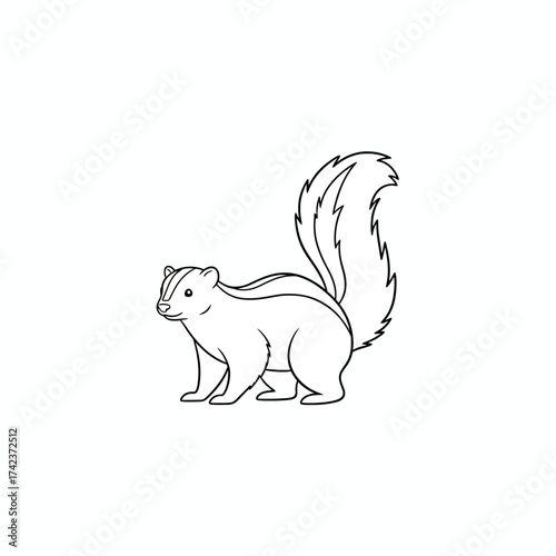 Charming black and white cartoon skunk illustration, a detailed wild animal drawing perfect for nature-themed projects, educational content, and coloring activities