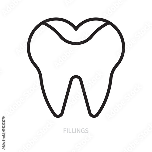 Dental filling line icon. Dental, tooth symbol. Dentistry, stomatology, medicine, hygiene concept. Isolated on a white background. Editable stroke. Flat design. Vector illustration.
