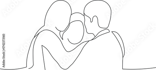 Heartwarming family embrace in simple line art drawing, perfect for minimalist designs and touching moments, conveying love, connection, and togetherness in a modern aesthetic
