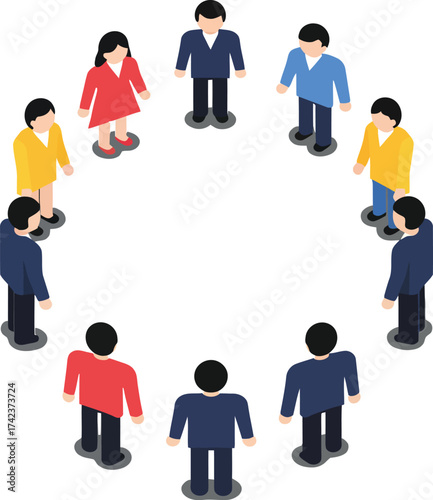 Diverse group of business people standing in a circle collaborating teamwork interaction vector illustration 