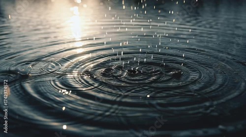 Raindrops on Calm Lake Surface – Cinematic Ripples in Soft Light 4K Macro
