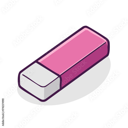 Pink rectangular eraser with a white end in an isometric perspective