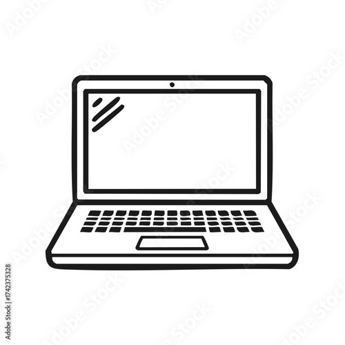 Portable Computer Device Illustration Simple Black Line Art Style Notebook Keyboard Trackpad Screen