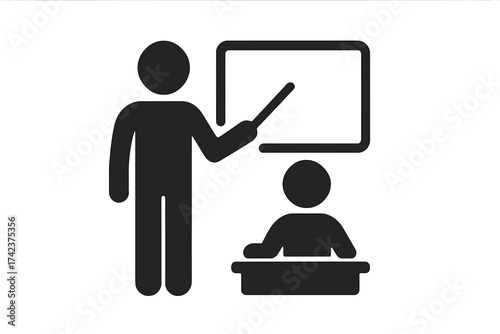 Teacher instructing student icon symbol, education concept vector illustration with transparent background, classroom learning symbol, teaching and study education design