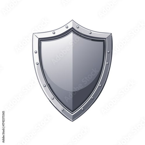 Silver Shield Security Badge Protector, Military Symbol Safety Defense Equipment Medieval Protection Illustration