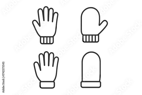 Winter gloves icon set with mittens and fingered gloves, warm clothing concept, vector illustration with transparent background, ordered set for cold weather protection and fashion accessories