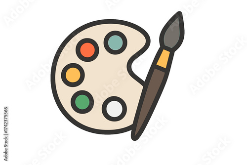 Art design icon vector illustration. Color palette with paint brush symbol. Creative hobby concept. Artist tool for drawing and painting. Isolated craft equipment on white.