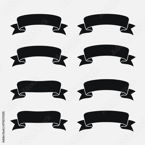 Set of eight black banner ribbon vector silhouettes scalableeps illustration for declarative design elements silhouette White background