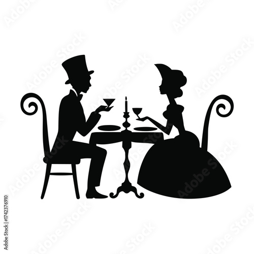 Elegant romantic dinner silhouette vector illustration for scalable graphics and design projects silhouette White background