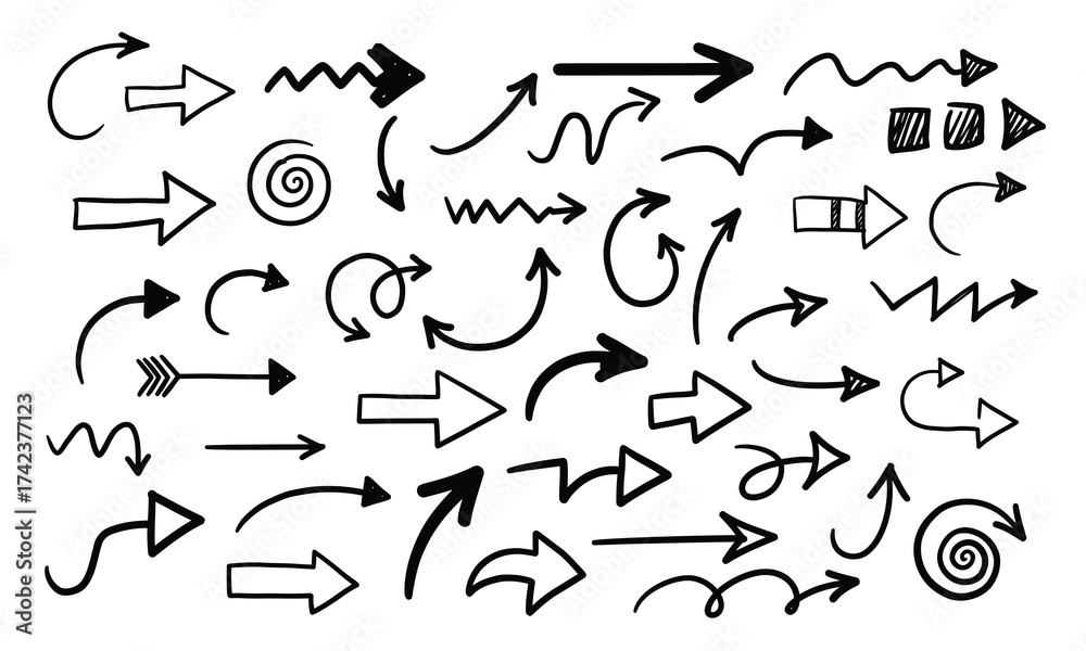 Obraz premium Hand Drawn Doodle Arrow Vector Collection on White Background